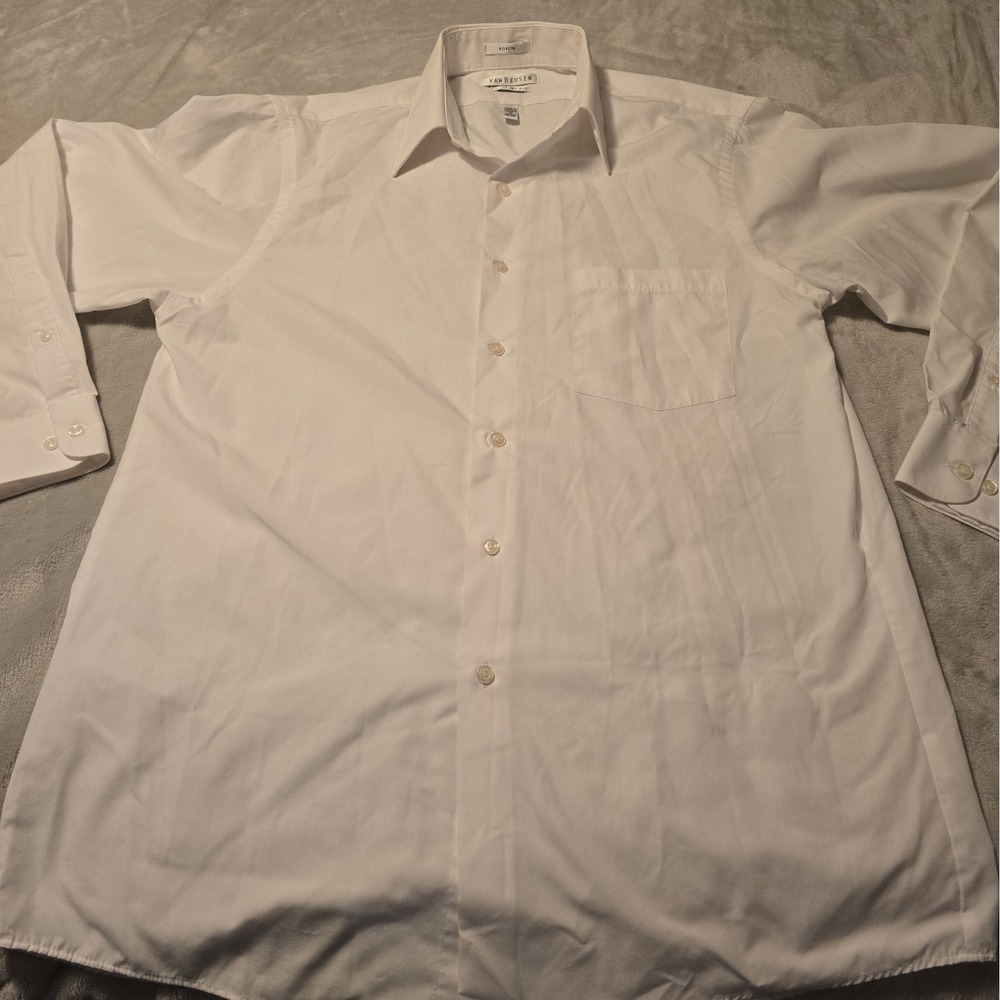 Van Heusen Men's Wrinkle Resistant Poplin Dress Shirt White Regular Fit 15 32/33